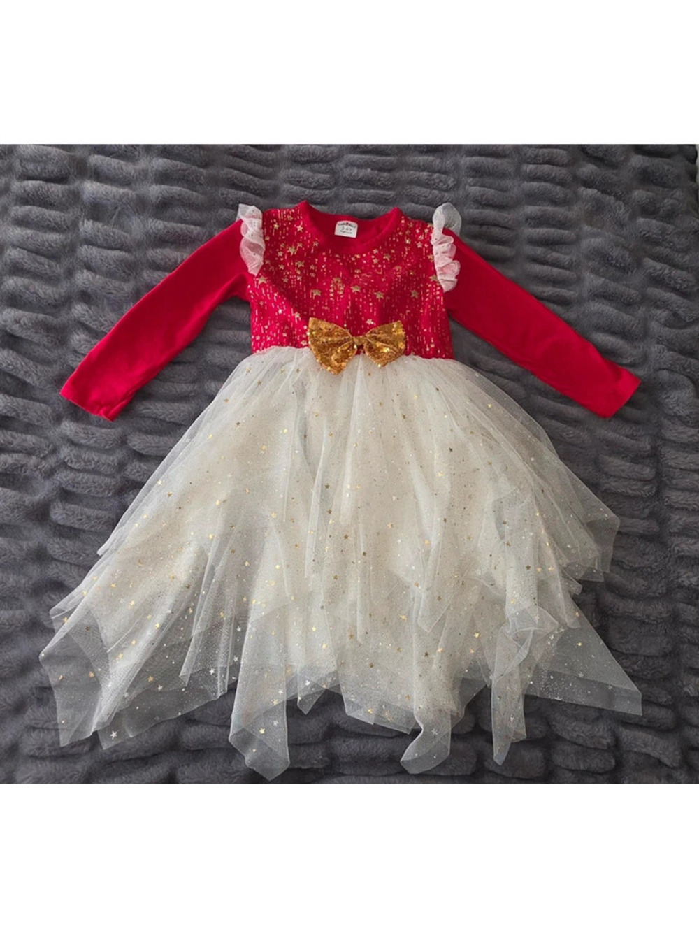 Red and White Star Tulle Dress Size 5-6Y
